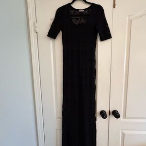 Free People Black Crochet Lace Long Sleeve Sheer Dress